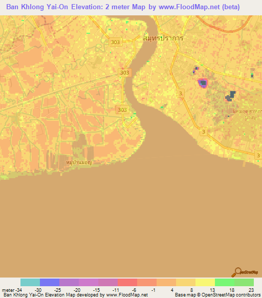 Ban Khlong Yai-On,Thailand Elevation Map