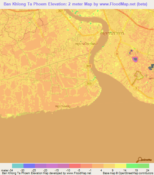 Ban Khlong Ta Phoem,Thailand Elevation Map