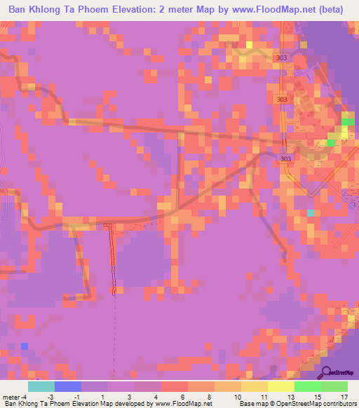 Ban Khlong Ta Phoem,Thailand Elevation Map