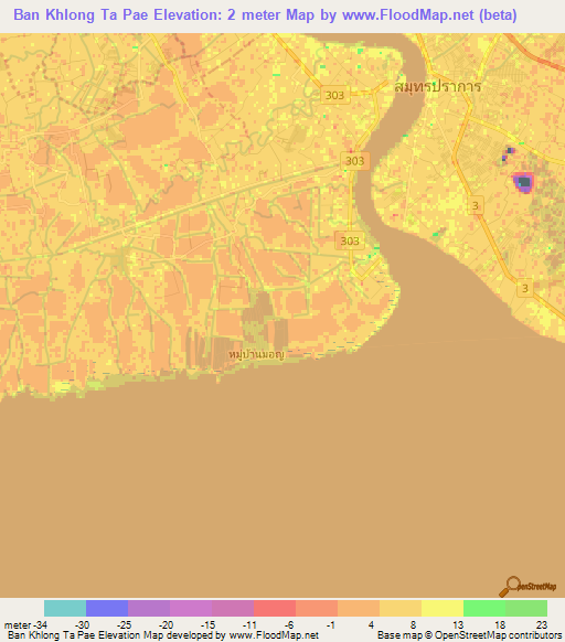 Ban Khlong Ta Pae,Thailand Elevation Map