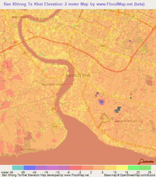 Ban Khlong Ta Khet,Thailand Elevation Map
