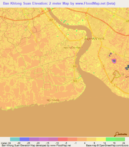 Ban Khlong Suan,Thailand Elevation Map