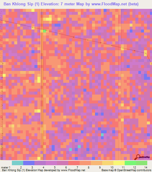 Ban Khlong Sip (1),Thailand Elevation Map
