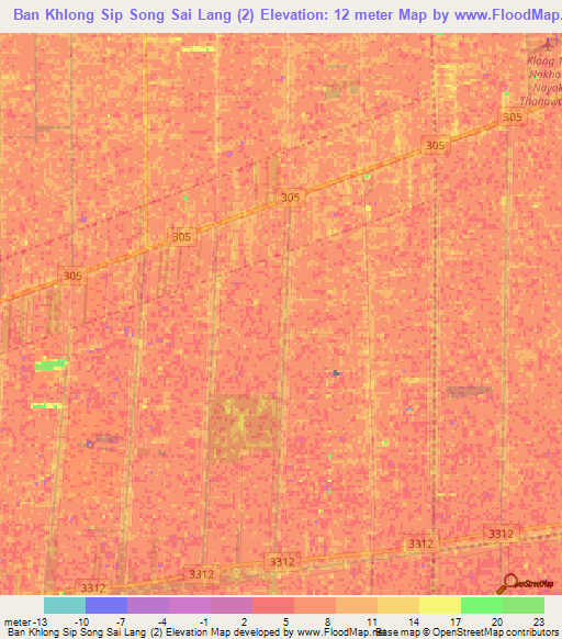 Ban Khlong Sip Song Sai Lang (2),Thailand Elevation Map