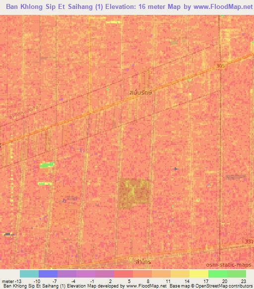 Ban Khlong Sip Et Saihang (1),Thailand Elevation Map