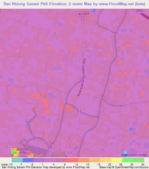 Ban Khlong Sanam Phli,Thailand Elevation Map