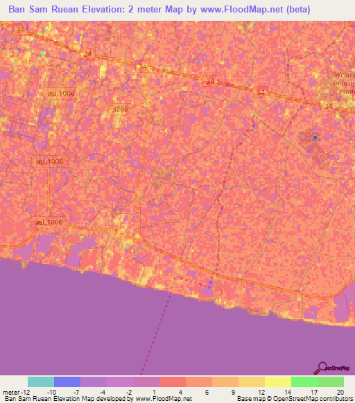 Ban Sam Ruean,Thailand Elevation Map