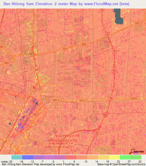 Ban Khlong Sam,Thailand Elevation Map