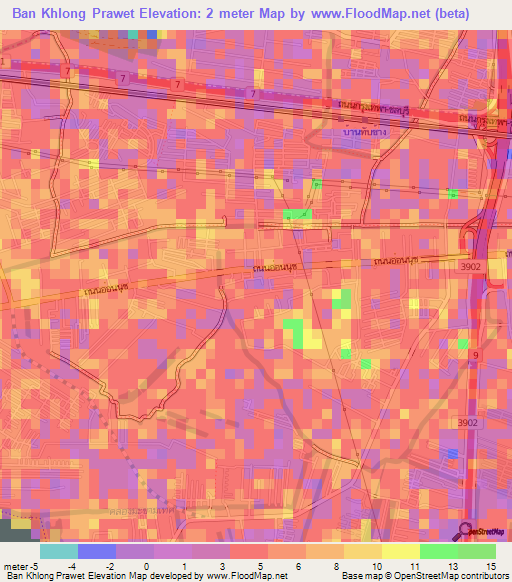 Ban Khlong Prawet,Thailand Elevation Map