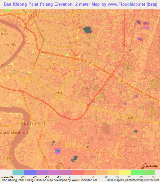 Ban Khlong Palat Priang,Thailand Elevation Map