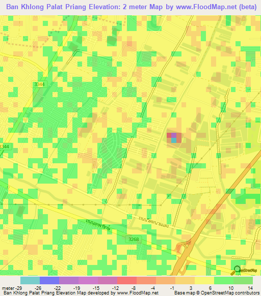 Ban Khlong Palat Priang,Thailand Elevation Map