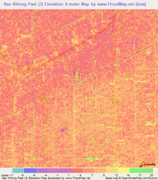 Ban Khlong Paet (3),Thailand Elevation Map