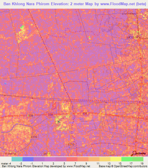 Ban Khlong Nara Phirom,Thailand Elevation Map