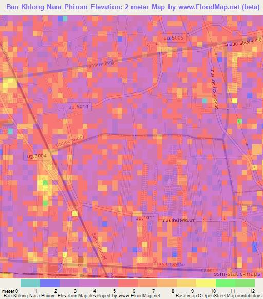 Ban Khlong Nara Phirom,Thailand Elevation Map