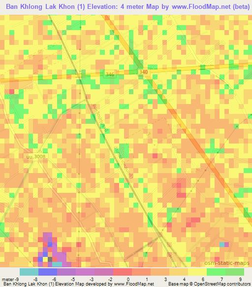 Ban Khlong Lak Khon (1),Thailand Elevation Map