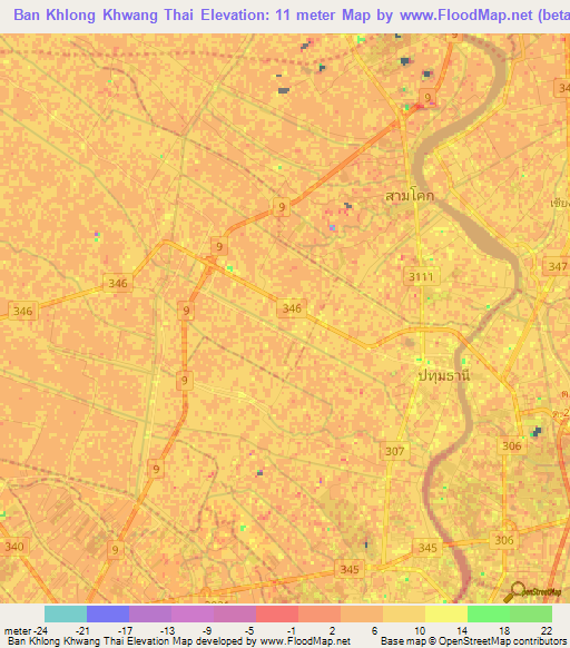 Ban Khlong Khwang Thai,Thailand Elevation Map