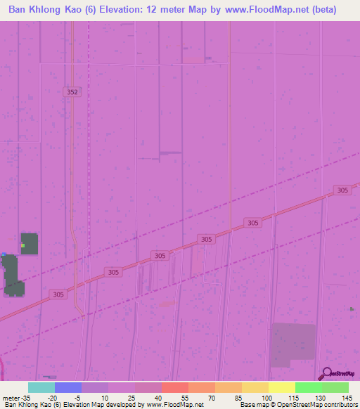 Ban Khlong Kao (6),Thailand Elevation Map