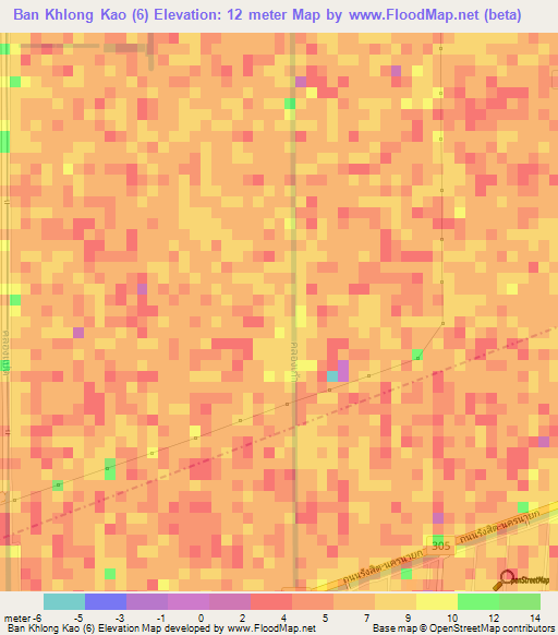 Ban Khlong Kao (6),Thailand Elevation Map