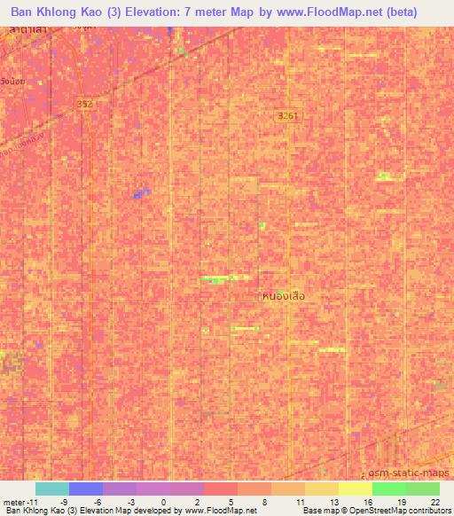 Ban Khlong Kao (3),Thailand Elevation Map