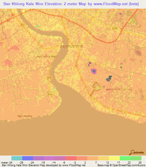 Ban Khlong Kala Won,Thailand Elevation Map