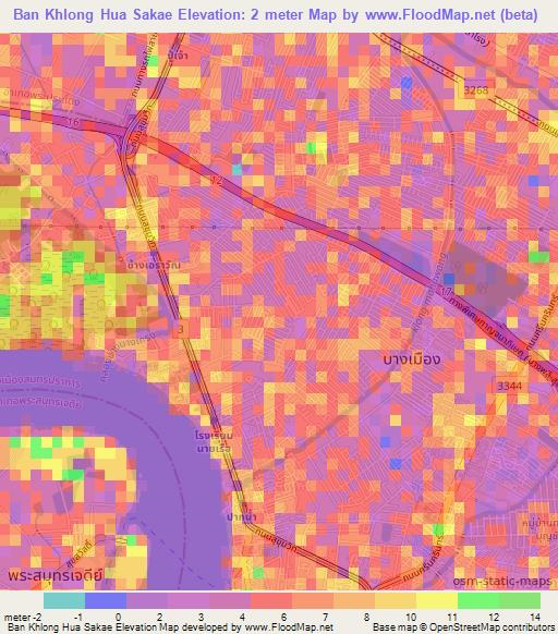 Ban Khlong Hua Sakae,Thailand Elevation Map