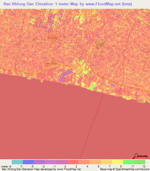 Ban Khlong Dan,Thailand Elevation Map