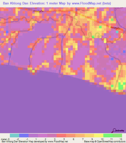 Ban Khlong Dan,Thailand Elevation Map
