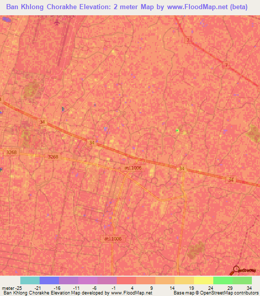 Ban Khlong Chorakhe,Thailand Elevation Map