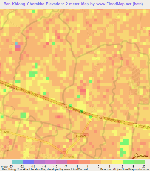 Ban Khlong Chorakhe,Thailand Elevation Map