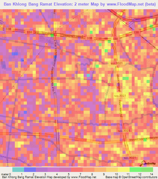 Ban Khlong Bang Ramat,Thailand Elevation Map