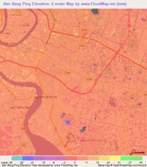 Ban Bang Ping,Thailand Elevation Map