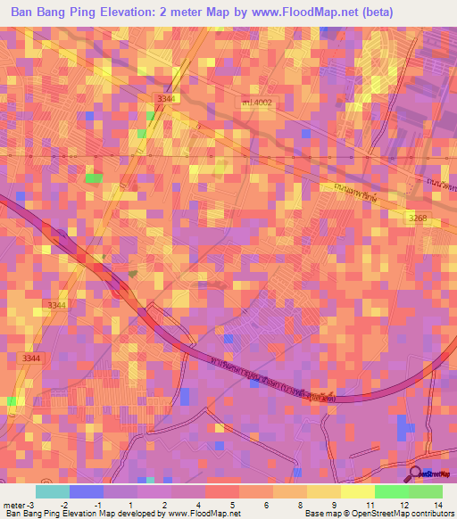 Ban Bang Ping,Thailand Elevation Map