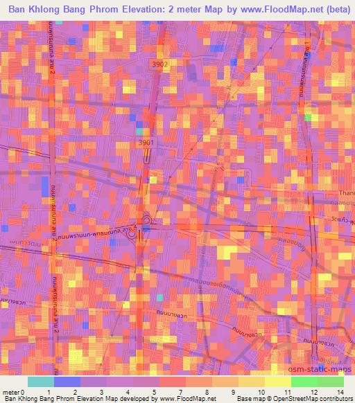 Ban Khlong Bang Phrom,Thailand Elevation Map