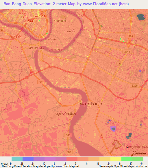 Ban Bang Duan,Thailand Elevation Map