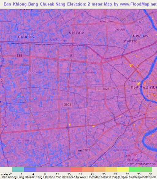 Ban Khlong Bang Chueak Nang,Thailand Elevation Map