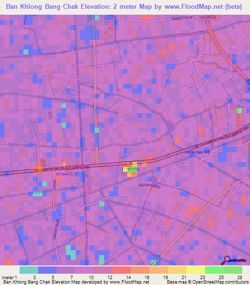 Ban Khlong Bang Chak,Thailand Elevation Map