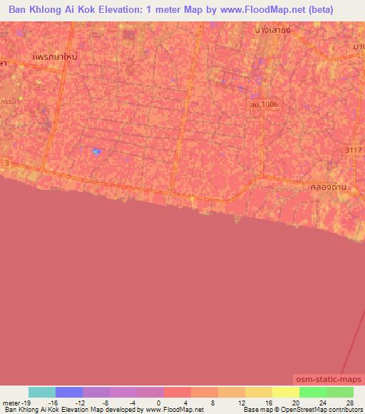 Ban Khlong Ai Kok,Thailand Elevation Map