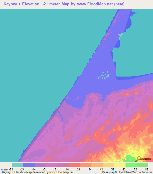 Kayrayuz,Turkmenistan Elevation Map