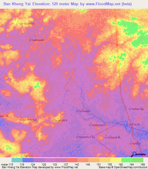 Ban Kheng Yai,Thailand Elevation Map