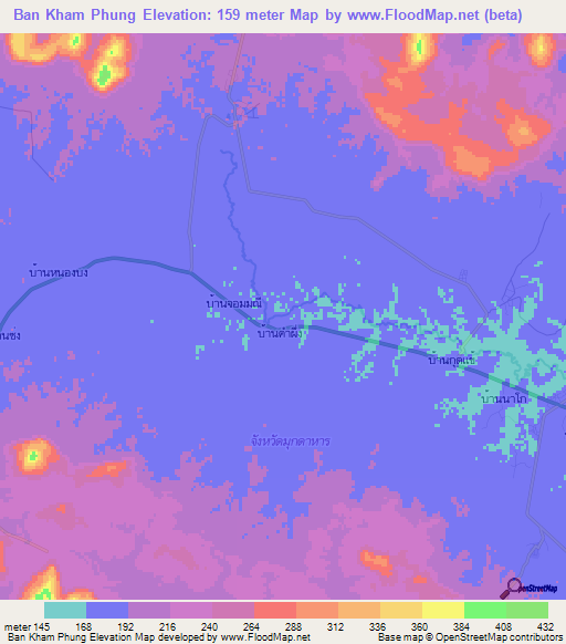 Ban Kham Phung,Thailand Elevation Map