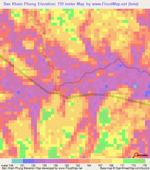 Ban Kham Phung,Thailand Elevation Map