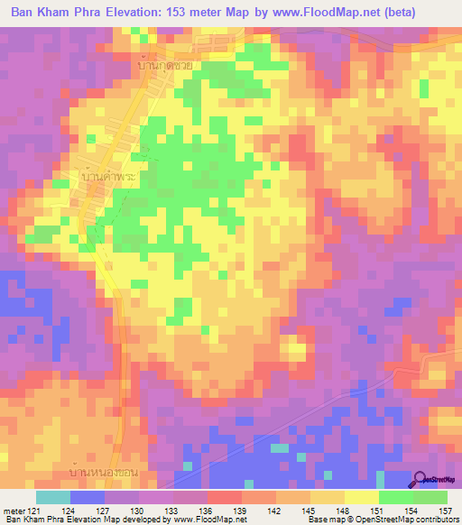 Ban Kham Phra,Thailand Elevation Map