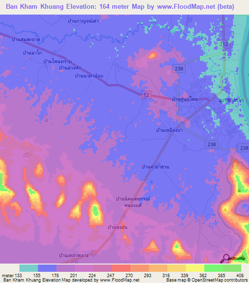 Ban Kham Khuang,Thailand Elevation Map