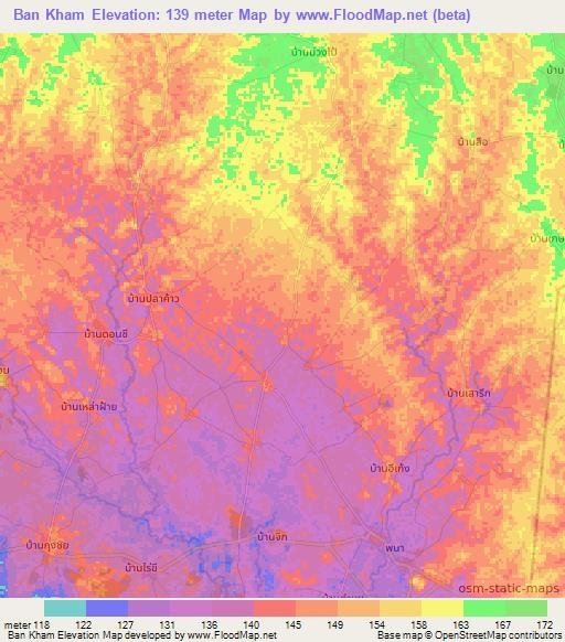 Ban Kham,Thailand Elevation Map