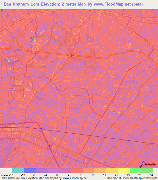 Ban Krathum Lom,Thailand Elevation Map