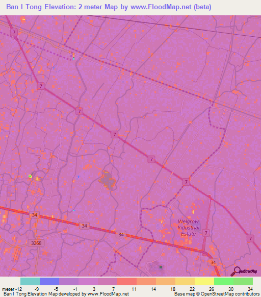 Ban I Tong,Thailand Elevation Map