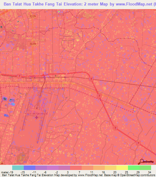 Ban Talat Hua Takhe Fang Tai,Thailand Elevation Map