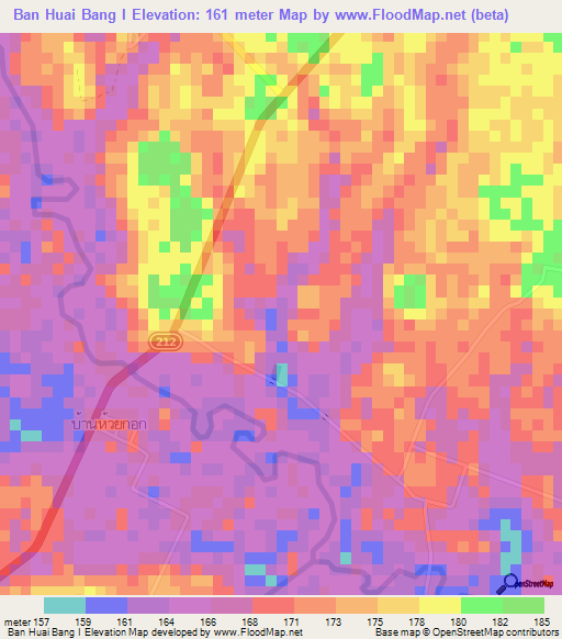 Ban Huai Bang I,Thailand Elevation Map