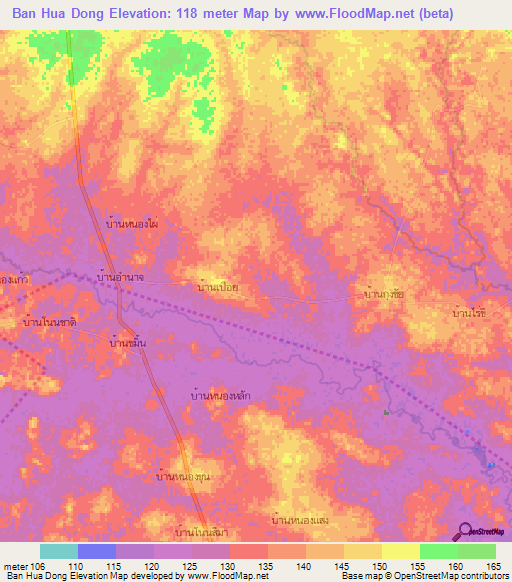 Ban Hua Dong,Thailand Elevation Map