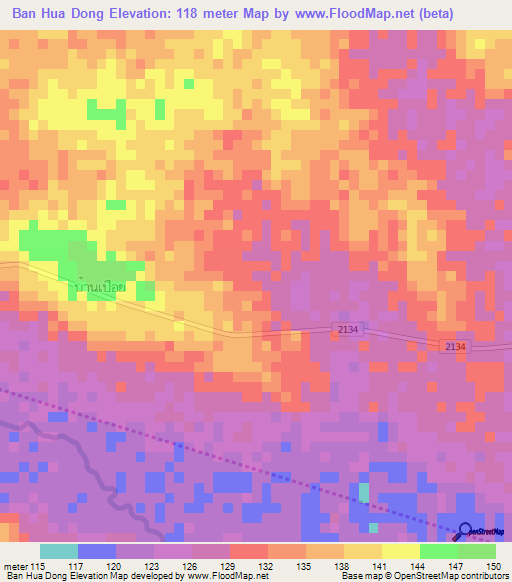 Ban Hua Dong,Thailand Elevation Map